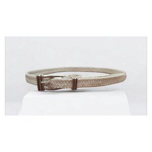 Talbots Women's White Woven Belt Size M Braided Leather Silver Buckle